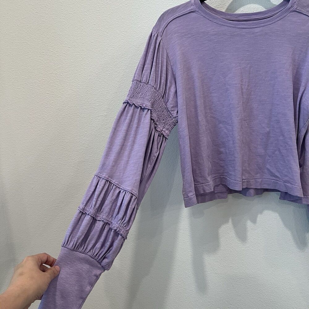 Anthropologie Pilcro Crew Neck-ruched And Smocked Sleeve Top Lavender Medium - Picture 6 of 9